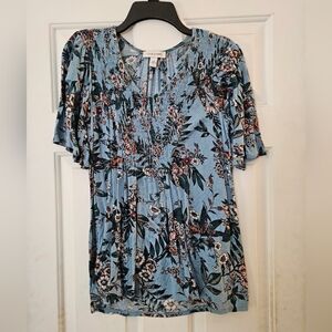 Vintage America Floral Print Blouse in Blue and Black